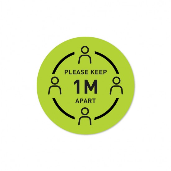 Covid-19 Tabletop Sticker Please Keep 1 Meter Apart 20cm Round Apple Green 3pcs